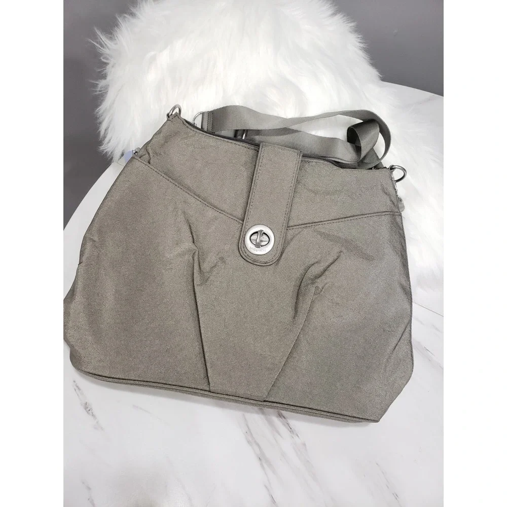 NEW Baggallini Womens Helsinki Crossbody Hobo Light Grey Purse Bag 15